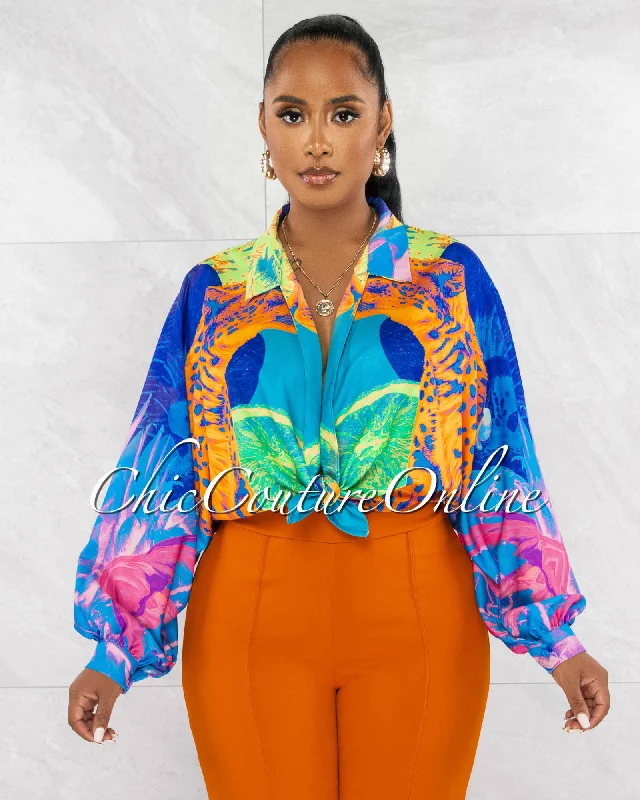 Lucinda Multi-Color Print Front Tie Blouse Slim Fit Blouse