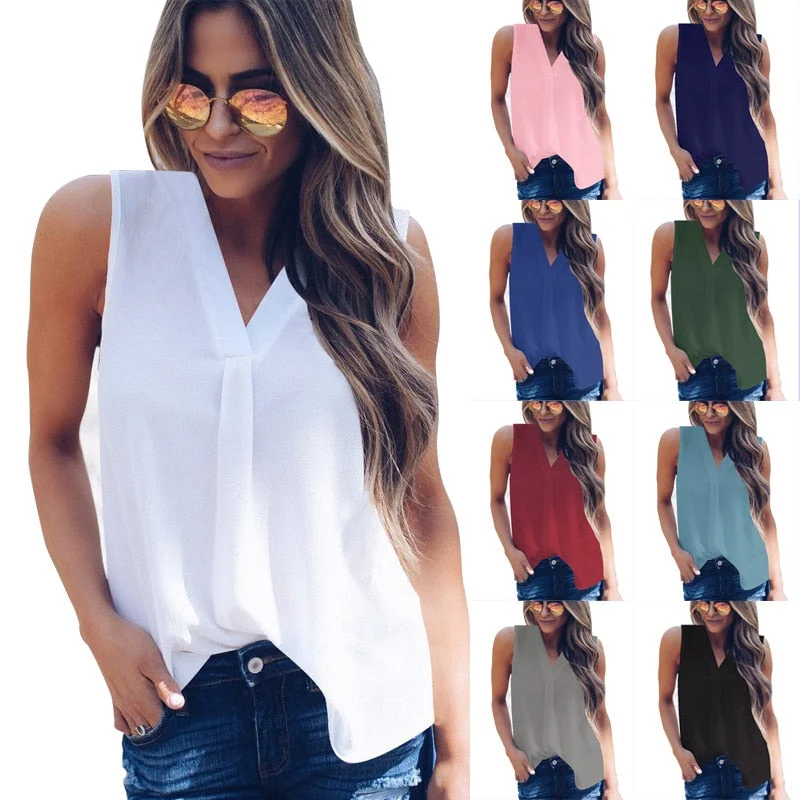 S-5xl large size women White shirts fashion casual sleeveless V-neck black loose blouse 2019 summer sexy tops Plus size blouses Delicate Pleat Blouse