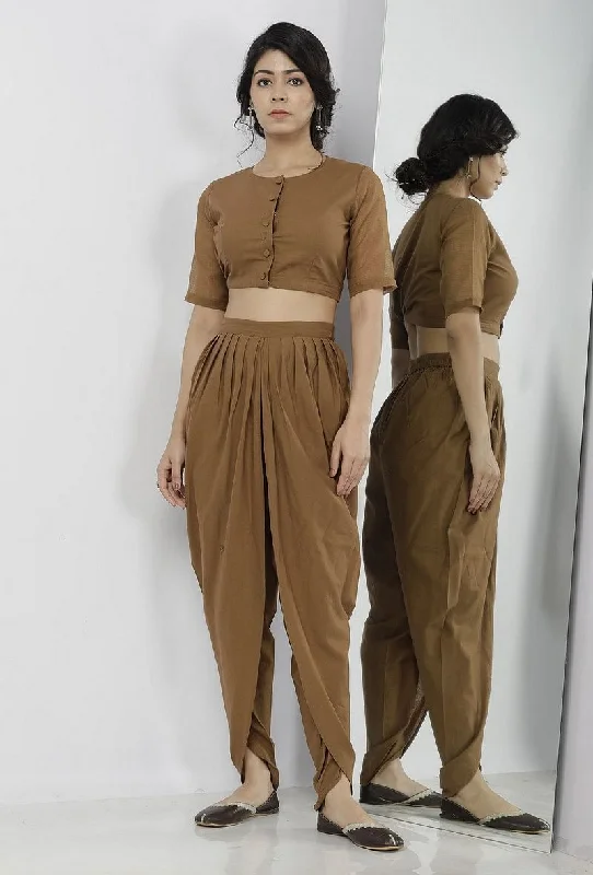 Set of 2: Kanak Plain Beige Cotton Blouse with Beige Cotton Dhoti Versatile Layering Blouse