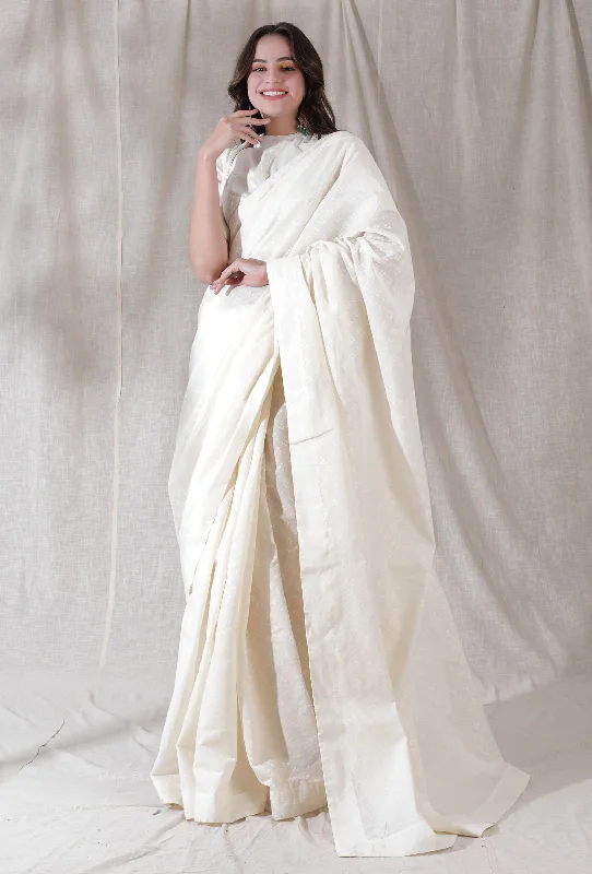 Set of 2- Off white shimmer stripe cotton blouse with cotton saree Casual Stripe Blouse