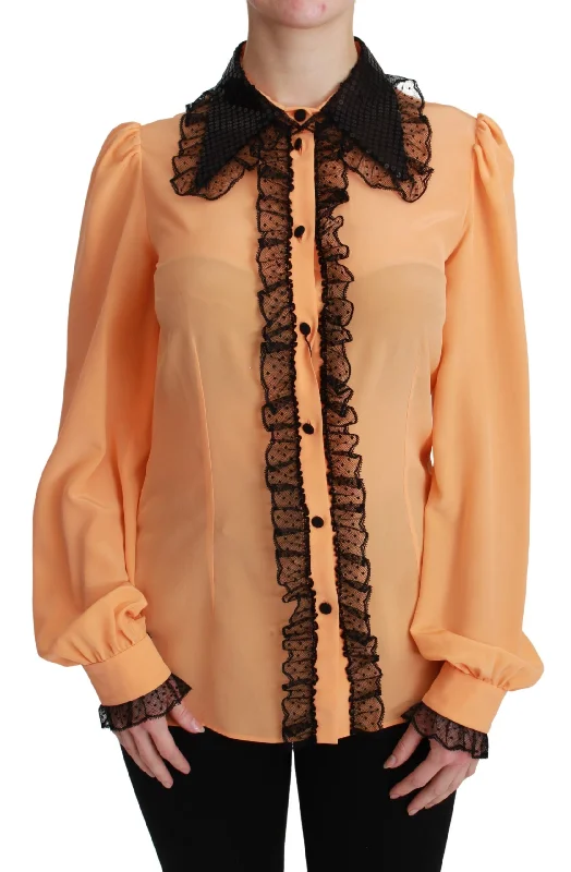 Silk Blend Yellow Blouse With Sequined Collar Lightweight Chiffon Blouse