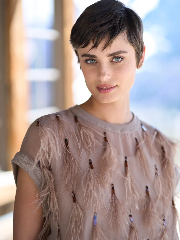 Silk Feather Blouse Loose Fit Blouse