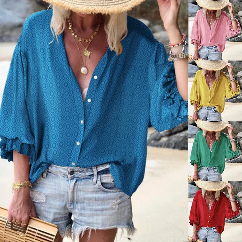 Small dot casual button down blouse for women Modern Work Blouse