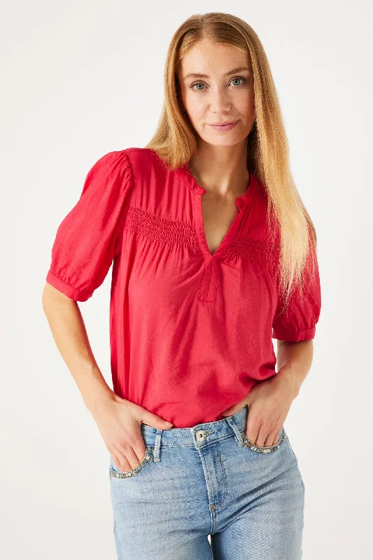 SMOCKED BLOUSE ROSE Casual Relaxed Fit Blouse