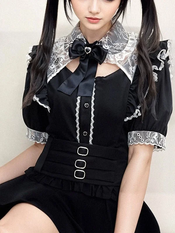 Cute Jirai Kei Lace Blouse - Perfect for Dark Academia Style Casual Relaxed Blouse