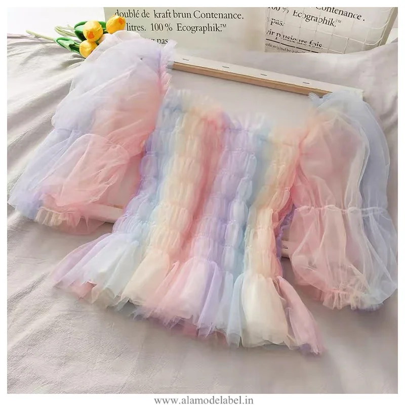 Starlette Tulle Blouse Feminine Satin Blouse