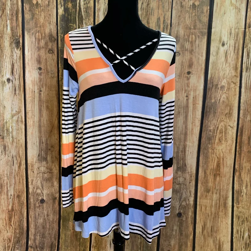 Criss Cross Striped Blouse Collared Satin Blouse