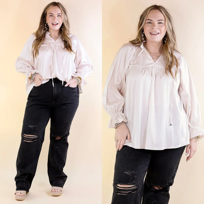 Sunset Situation Front Tie Keyhole Blouse in Ivory Business Casual Blouse