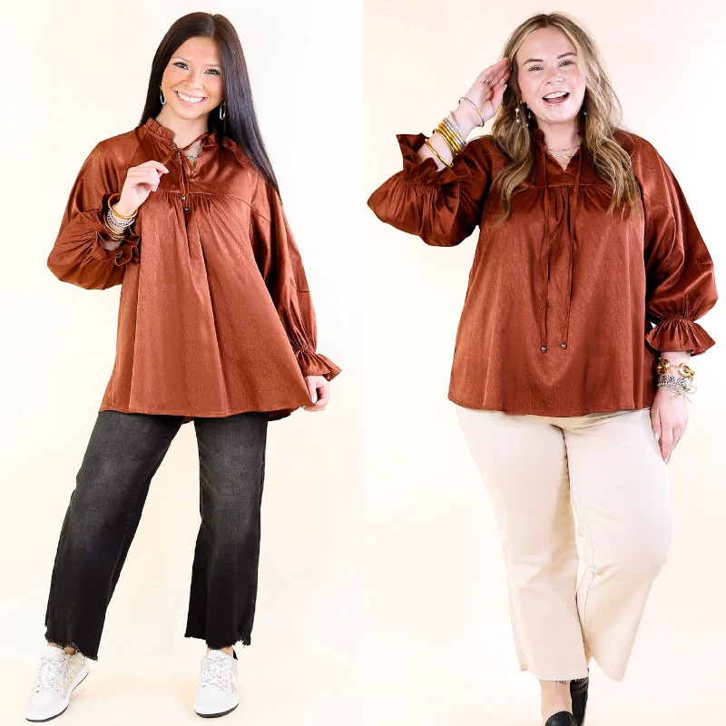 Sunset Situation Front Tie Keyhole Blouse in Rust Orange Feminine Pastel Blouse