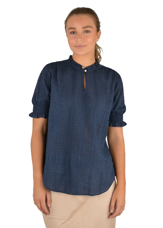 Thomas Cook Ladies Fleur  Ruffle Collar  Short Sleeve Blouse - T2S2133058 - ON SALE Double Button Blouse