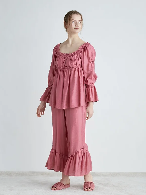 Tulip Frilled Hem Women's Smocked Blouse Soft Modal Blouse