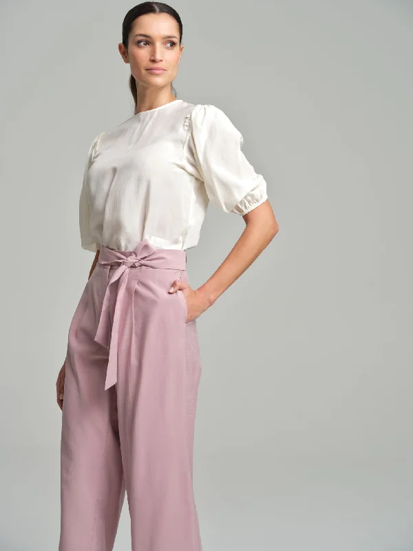 Volume short blouse with frilled shoulders Oversized Silk Blouse