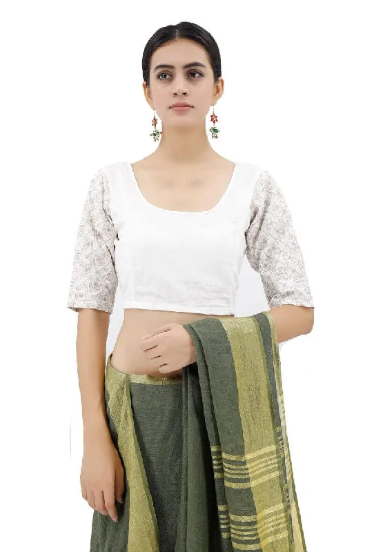 White Blouse With Beige Kantha Sleeves Everyday Stylish Blouse