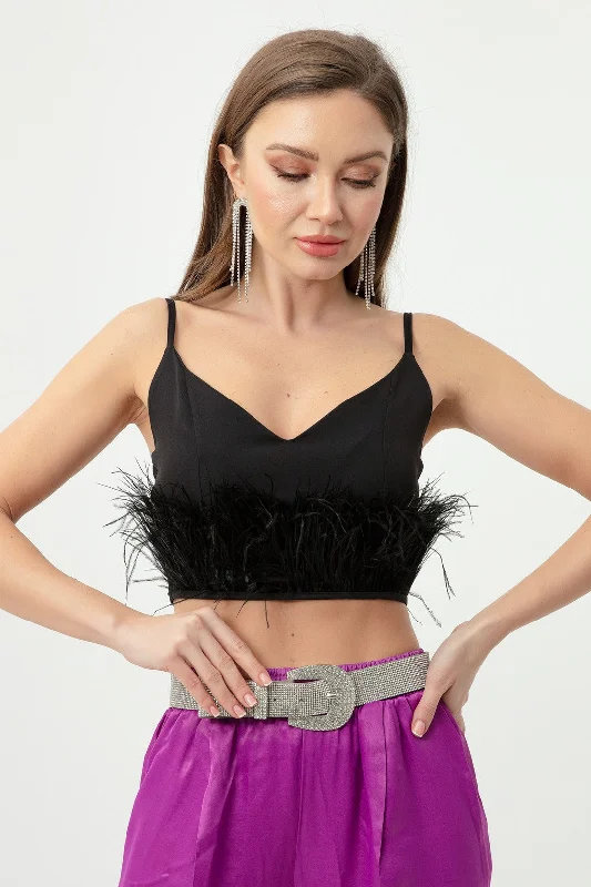 Woman Fine Hanger Furry Crop Blouse Delicate Bow Blouse