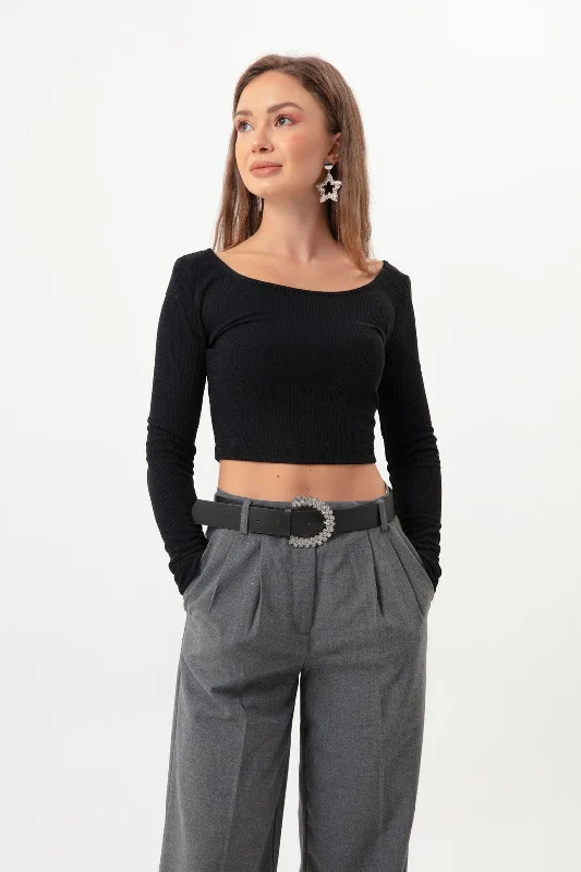 Women Back Degpolated Knitting Blouse Ruched Sleeve Blouse