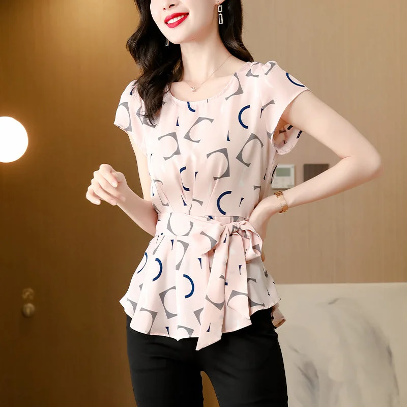 Women Casual Summer Style Chiffon Blouses Shirts Feminine Puff Blouse