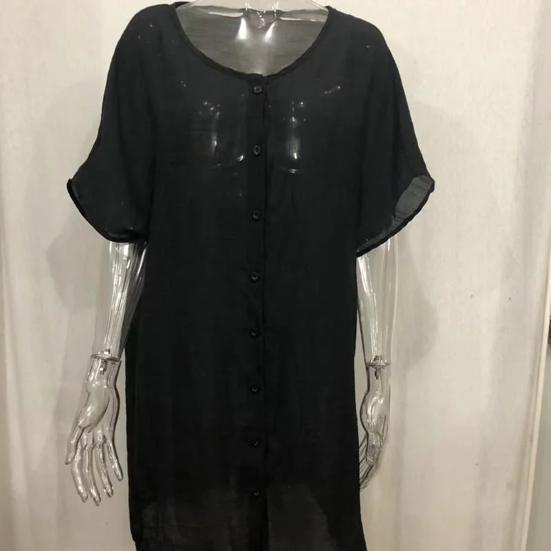 Women Fashion Casual Solid Color Beach Vacation Short Sleeve Loose Blouse Coverup Sweetheart Neck Blouse
