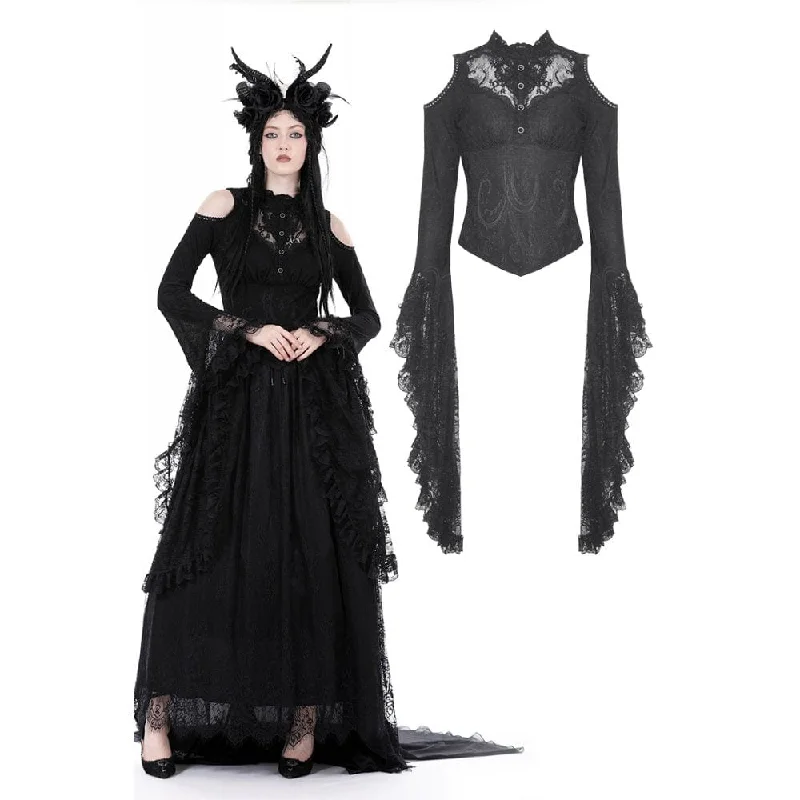 Women's Gothic Off Shoulder Lace Flared Sleeved Blouse Elegant Embroidery Blouse