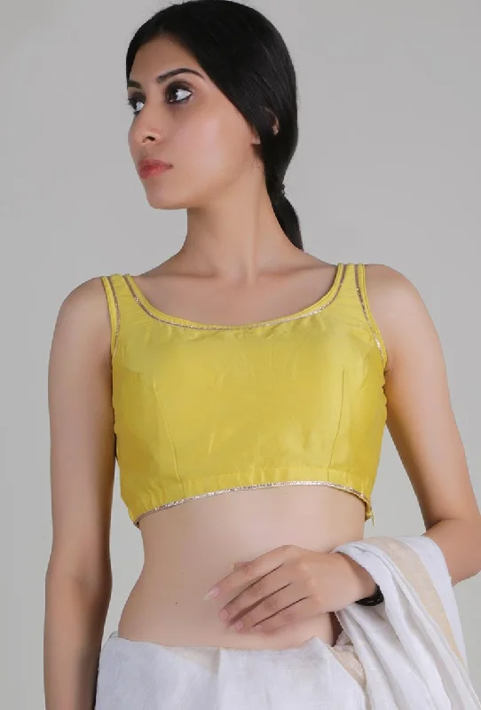 Yellow Tassel Back Padded Blouse With Gota Details High Neck Blouse