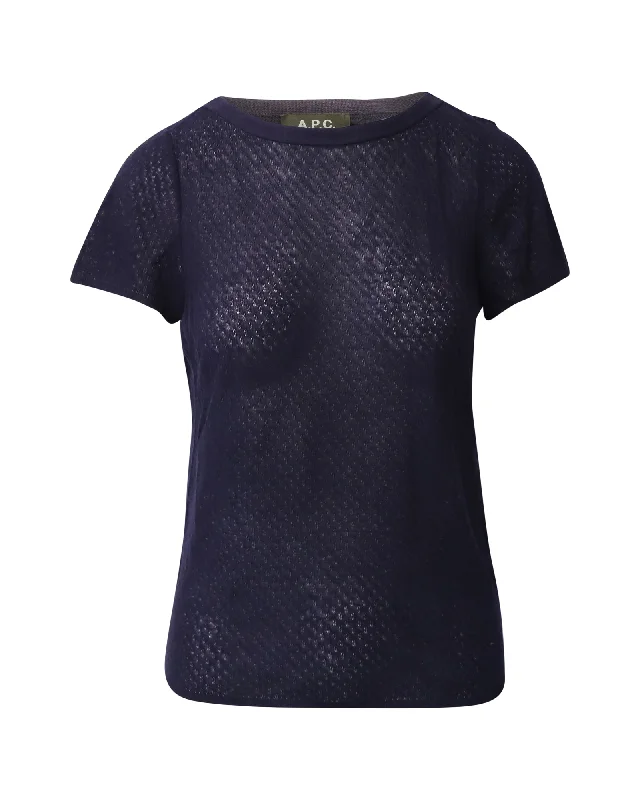 A.P.C. Crew Neck T-Shirt in Navy Blue Tencel Wool Fabric Cashmere Fabric Tweed Fabric