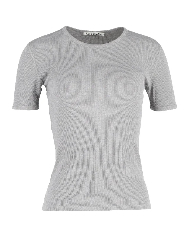 Acne Studios Fitted Ribbed Tee in Grey Cotton Asymmetrical Pockets Print