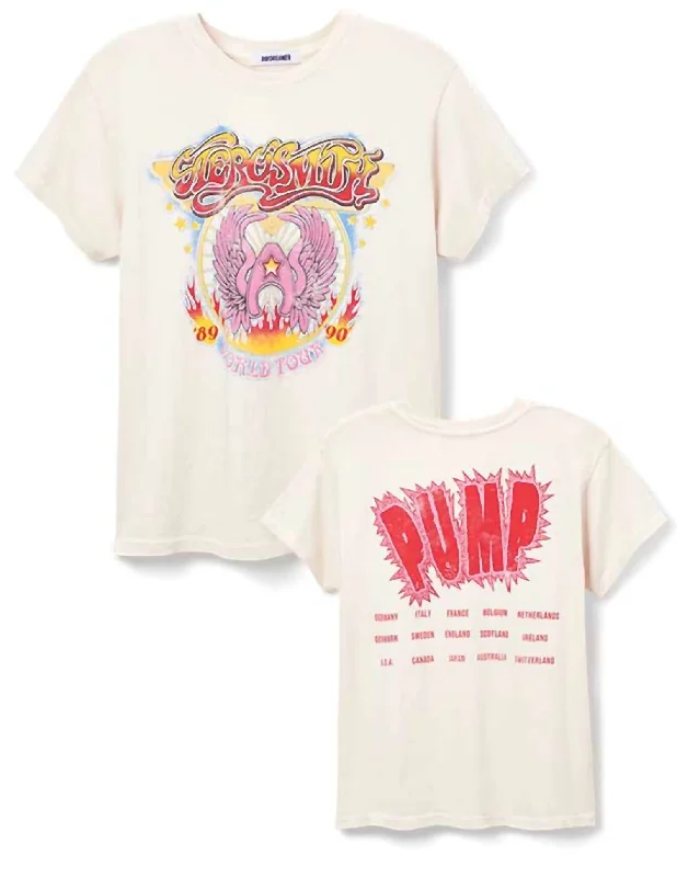 Aerosmith World Tour Tee In Dirty White Striped Floral Plaid
