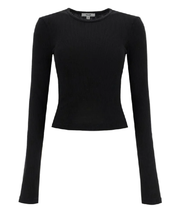 Agolde Women's Alma Shrunken Crew Neck Tee, Black Beaded Sequined Faux Fur