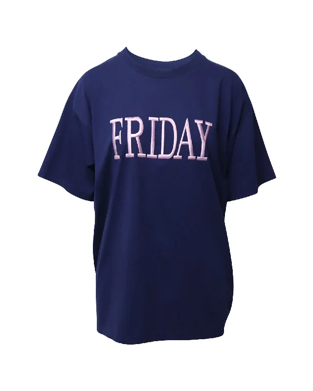 Alberta Ferretti Friday T-shirt in Navy Blue Cotton Nylon Fabric Polyester Fabric Spandex Fabric