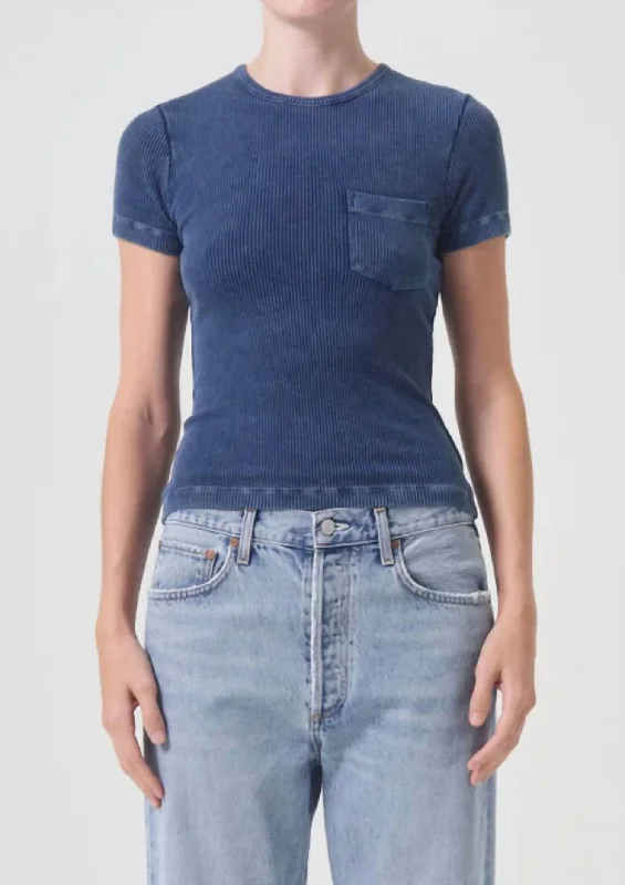 Arlo Rib Pocket Tee In Indigo Nylon Fabric Polyester Fabric Spandex Fabric