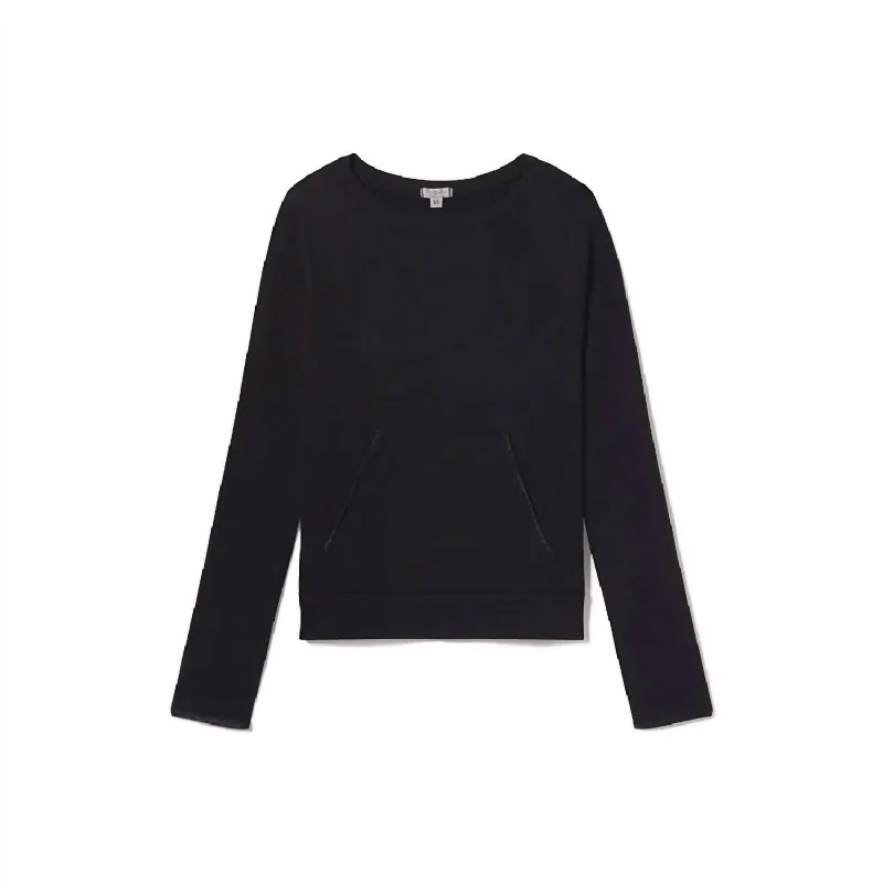 Becca Long Sleeve Tee In Black Silk Blend Satin Velvet