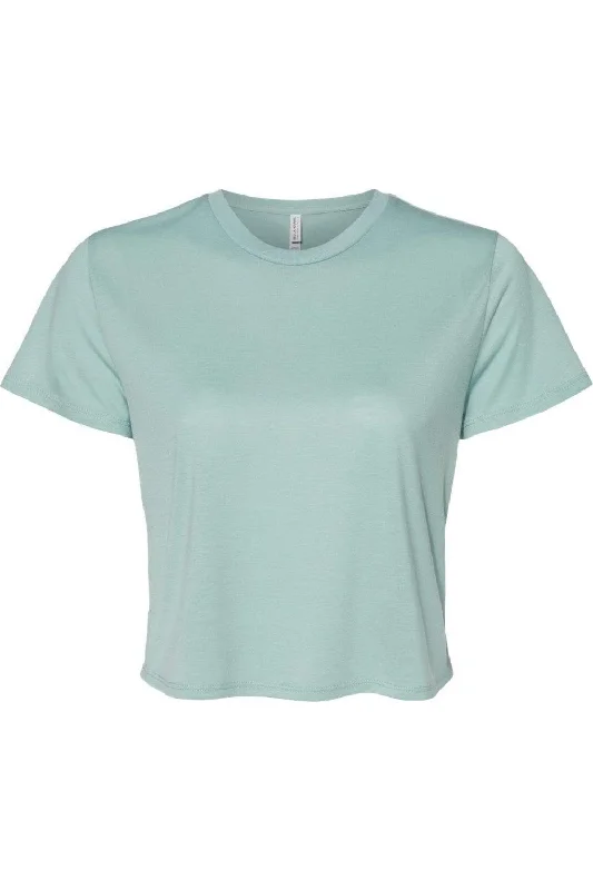 BELLA + CANVAS Womens Flowy Crop Tee Notch Collar Peter Pan Collar Cowl Neck