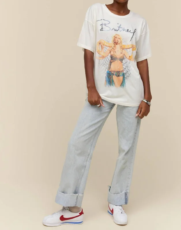 Britney Spears Slave 4 U Merch Tee In White Thin T-Shirt Open Front Quick Dry