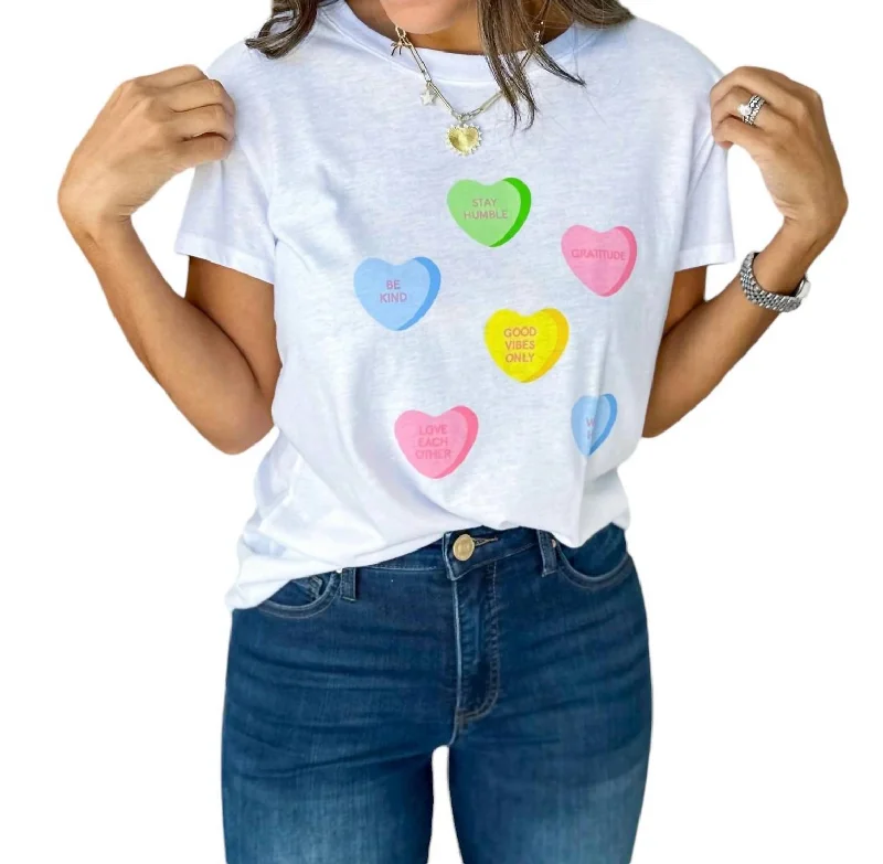 Candy Hearts Loose Tee In White Polka Dot Checkered Tartan