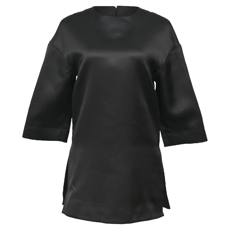 Celine Oversized Round Neck T-Shirt in Black Cotton Houndstooth Herringbone Solid