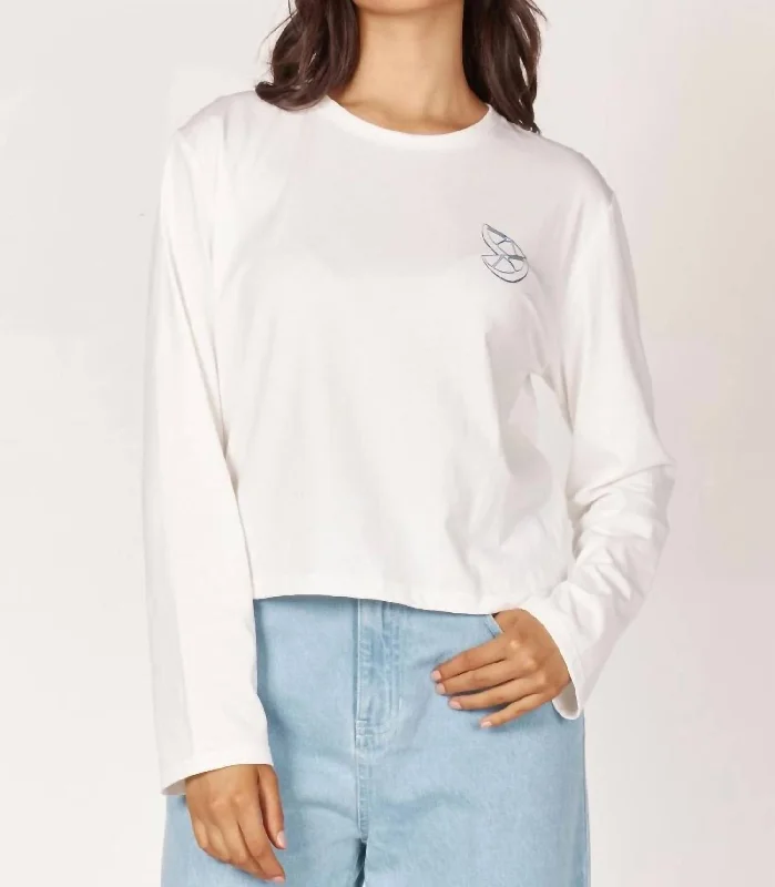 Ceto Long Sleeve Tee In Ivory V-Neck T-Shirt Long Sleeve Cotton