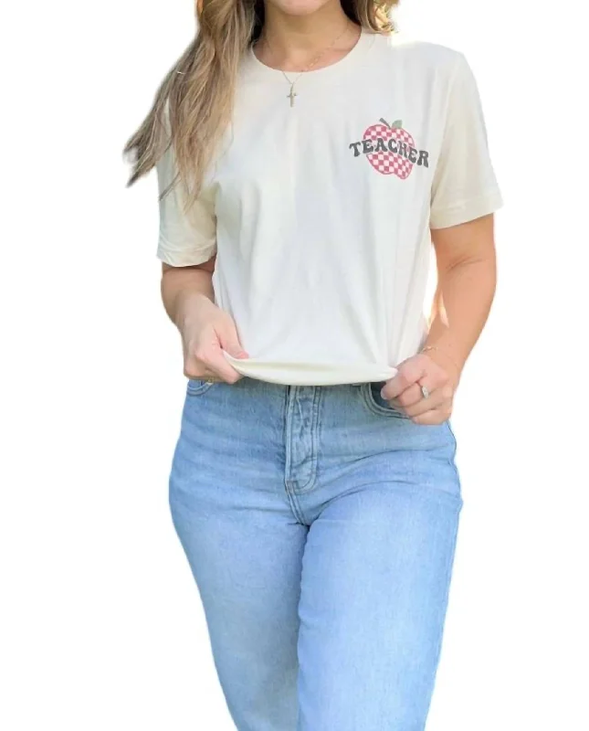 Checkered Apple Teacher Tee In White Spandex Blend Rayon Blend Denim Blend