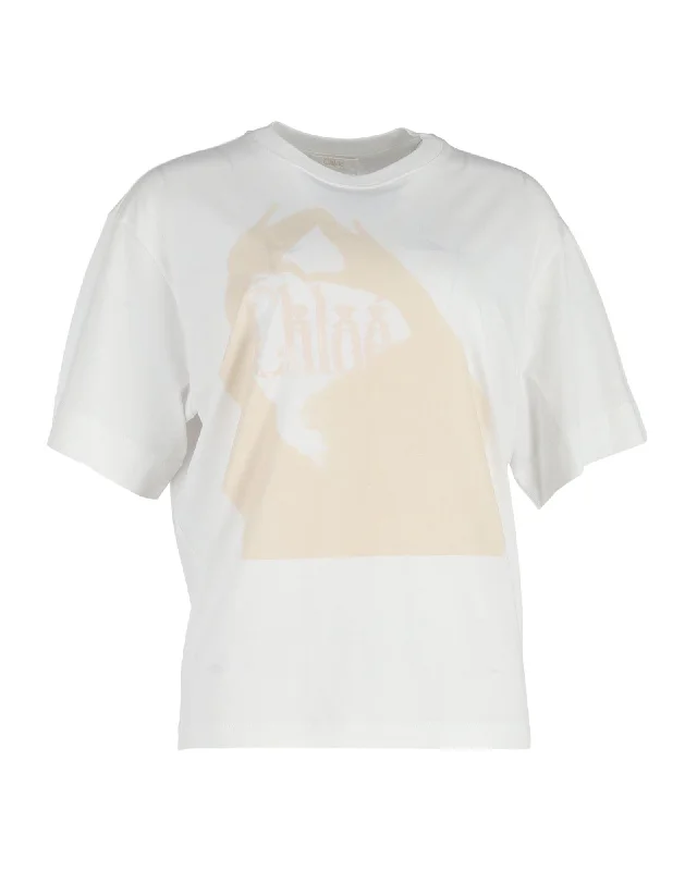 Chloe Logo T-Shirt in White Cotton Ribbed T-Shirt High Neck Heavyweight