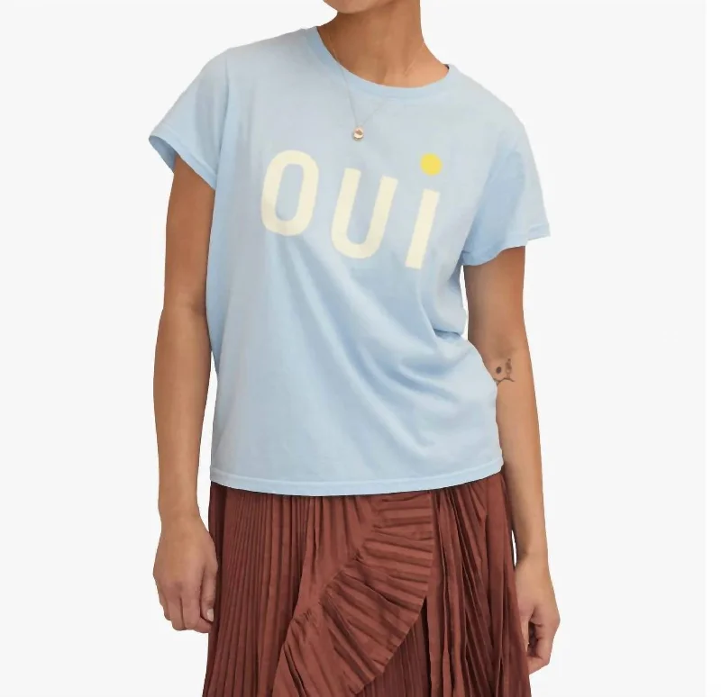 Classic Tee In Light Blue W/ Cream & Yellow Oui Print Jacquard Patchwork
