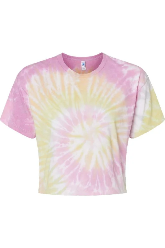 Colortone Women´s Tie-Dyed Crop T-Shirt Asymmetrical Pockets Print