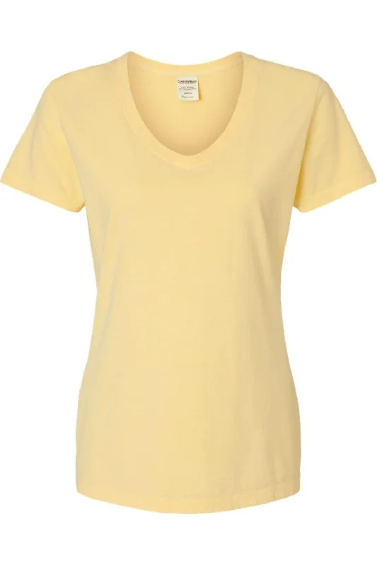 ComfortWash by Hanes Garment-Dyed Women´s V-Neck T-Shirt Chenille Fabric Brocade Fabric Lace Fabric