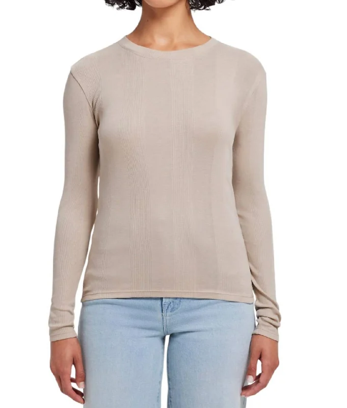 Cotton Rib Long Sleeve Tee In String Fashionable Trendy Casual