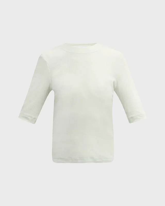 Crewneck Elbow-Sleeve Jersey T-Shirt Chenille Blend Fleece Blend Nylon Blend