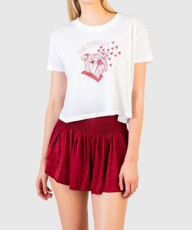 Dannie Georgia Bulldog Tee In White Handmade Hand-knitted Hand-woven