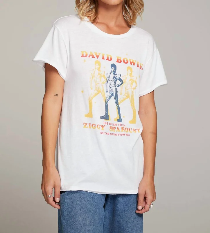 David Bowie Ziggy Stardust Tee In White Rayon Velvet Corduroy
