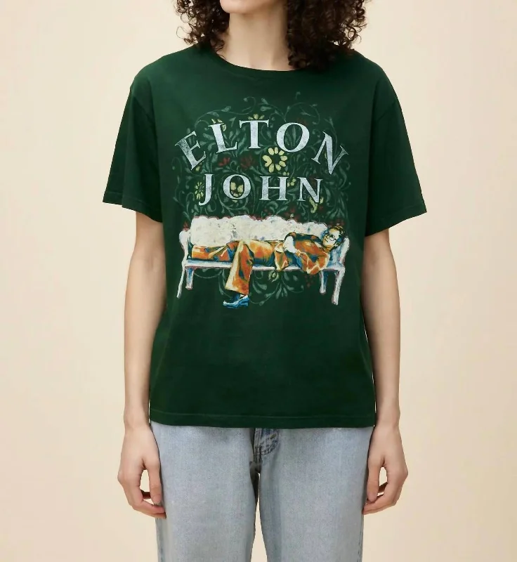 Elton John Floral Boyfriend Tee In Vintage Green Elegant Classic Vintage