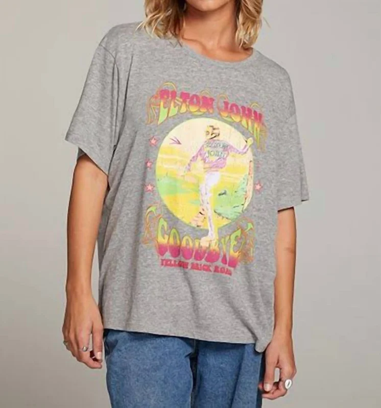 Elton John Yellow Brick Road Tee In Streaky Grey Ribbed Striped Patterned