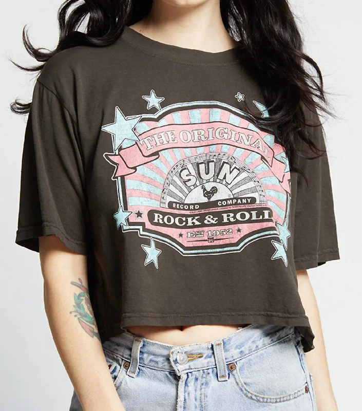 Elvis X Sun Records Crop Tee In Vintage Black Print Jacquard Patchwork