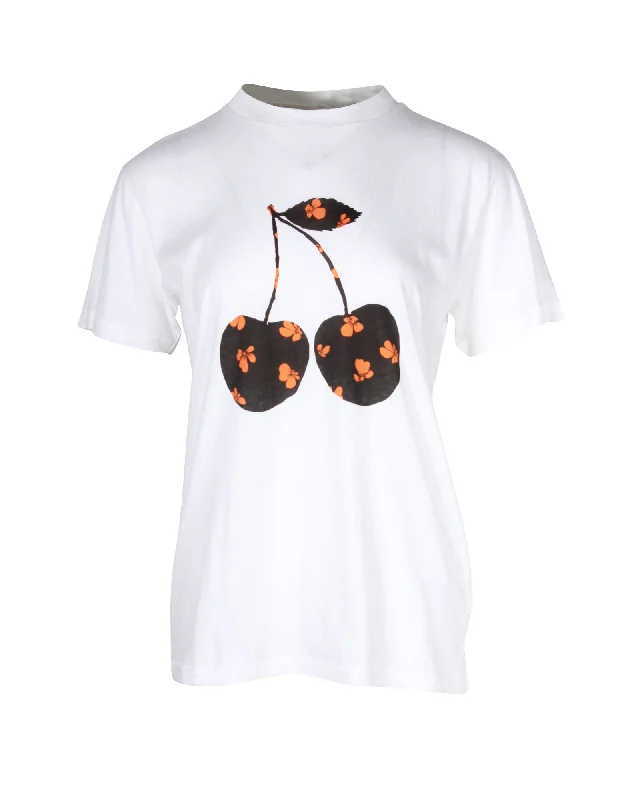 Ganni Harway T-Shirt With Cherry Print in White Cotton Terry Blend Velvet Blend Canvas Blend