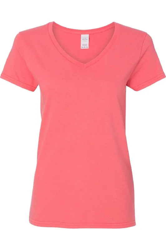 Gildan Heavy Cotton Womens V-Neck T-Shirt Zippered Buttoned Snapped
