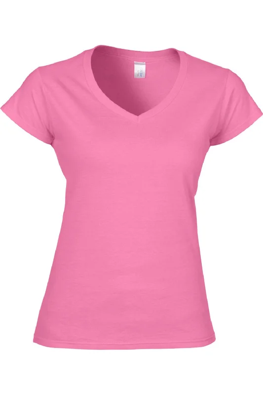 Gildan Ladies Soft Style Short Sleeve V-Neck T-Shirt Welt Pockets Slit Pockets